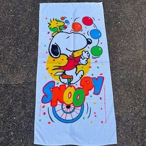 Vintage Peanuts Snoopy & Woodstock Juggling Unicycle Colorful Beach Towel